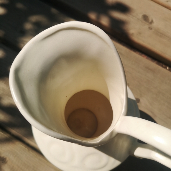 Ivory /Cream Porcelain Embossed 9" Pitcher / Art Pottery Vase With Handle - Picture 4 of 10